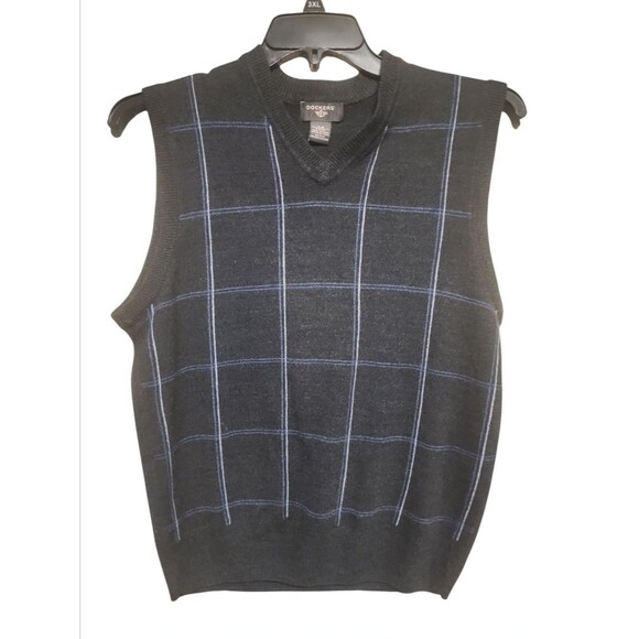 Dockers Men’s Sweater Vest Black Blue Windowpane Plaid Knit Pullover Size S - Picture 1 of 6